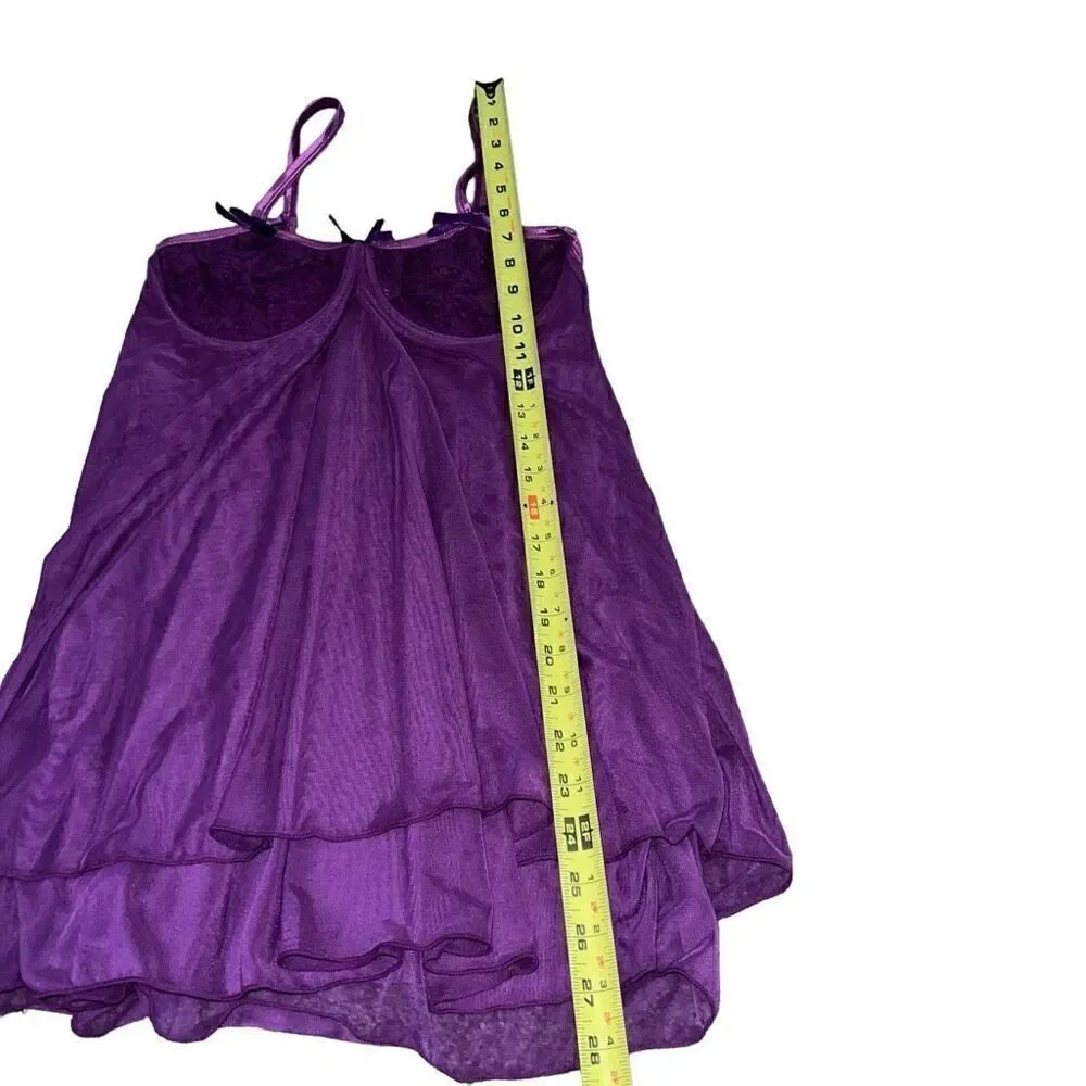 ELEGANT MOMENTS Purple Lace Cup Double Layer Babydoll Sleepwear Size L